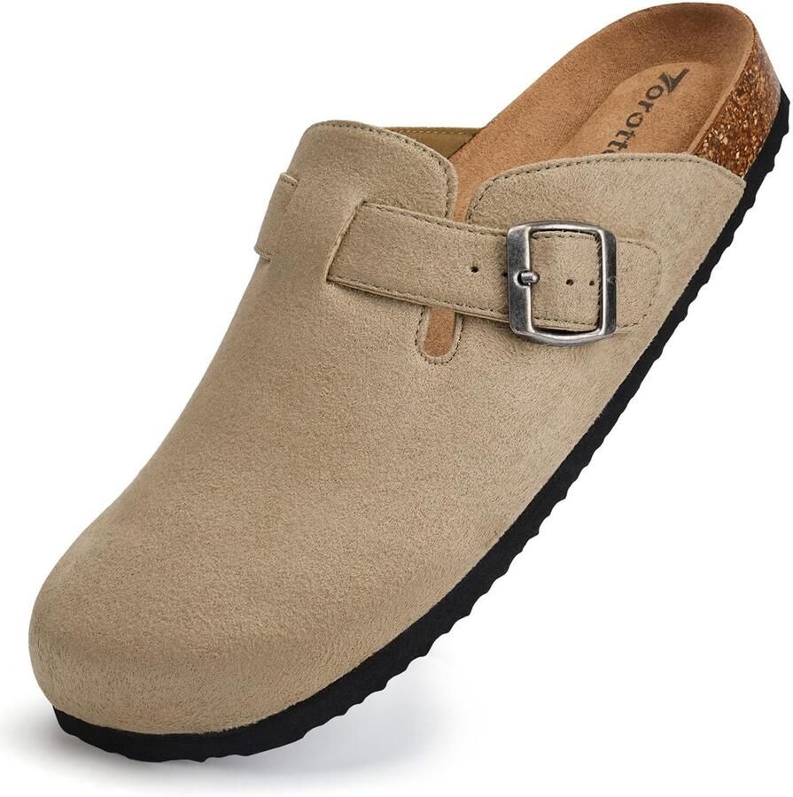 Solidchoice Dames Clogs van Leer met Kurk Voetbed Abrikoos