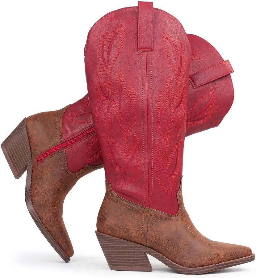 Solidchoice Dames Cowboylaarzen met Western Borduurwerk en Puntteen Herfst Winter
