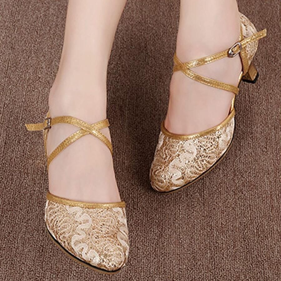 Solidchoice Dames Danssandalen met Blokhak en Pailletten Antislip en Lichtgewicht Wandelschoenen