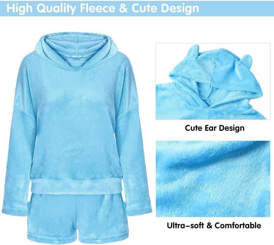 Solidchoice Dames Kat Borduurpyjama 2-delig Schattige Luxe Fleece Slippers