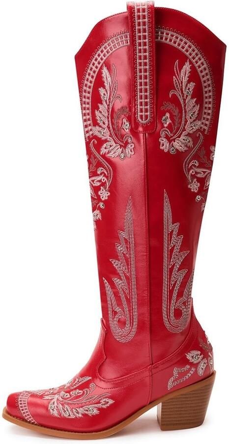 Solidchoice Dames Kniehoge Cowboylaarzen met Borduursel en Rits
