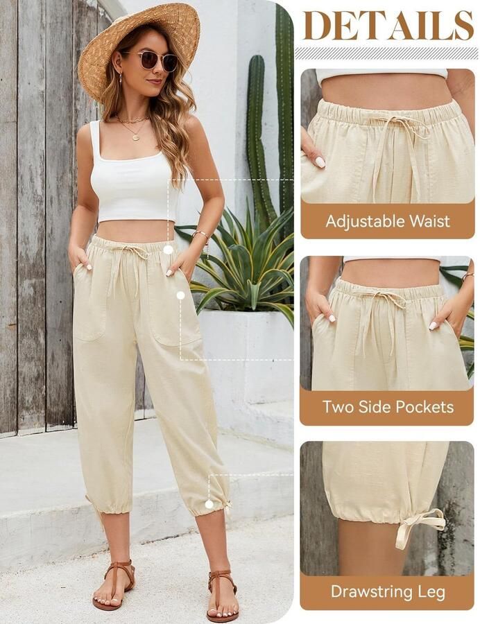 Solidchoice Dames Luchtige Linnen Zomerbroeken met Pockets