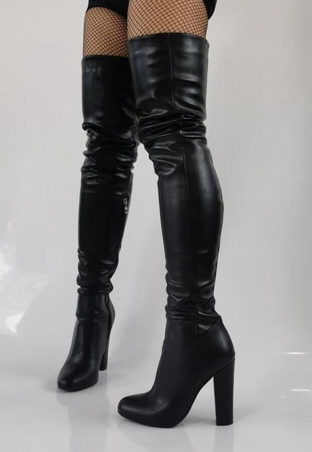 Solidchoice Dames Overknee Laarzen met Amandelteen en Blokhak