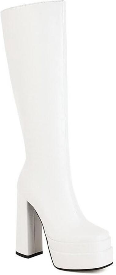 Solidchoice Dames Platformlaarzen met Blokhak en Lange Schacht