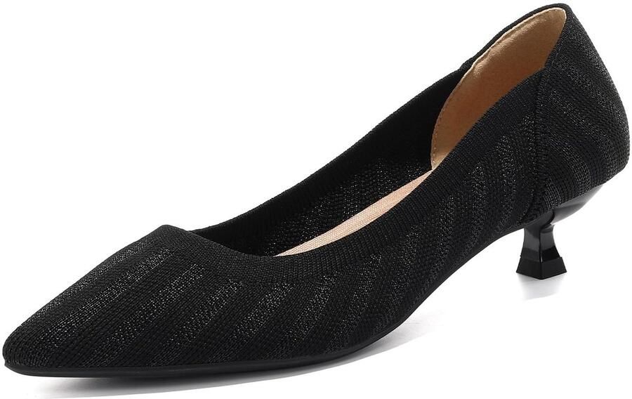 Dailygoods Dames Pumps Kitten Hak Gebreide Gesloten Puntneus Hakken voor Werk en Casual