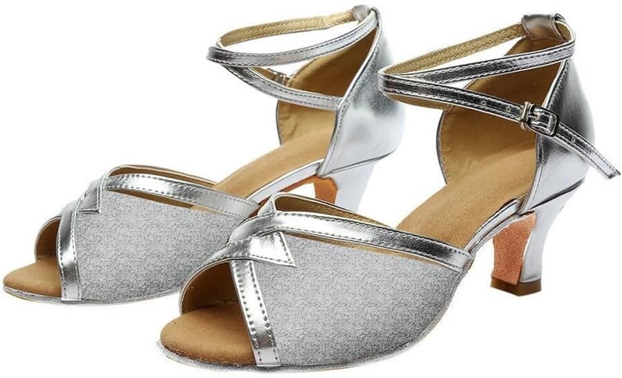 Solidchoice Elegante Zilveren Sandalen voor Vrouwen Mid Lage Blok Hak