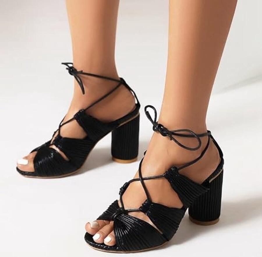 Solidchoice Gladiator sandaal met blokhak Zwart