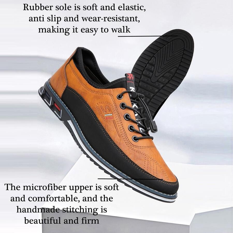 Solidchoice Heren Leren Casual Schoenen met Ademend Ontwerp en Vetersluiting