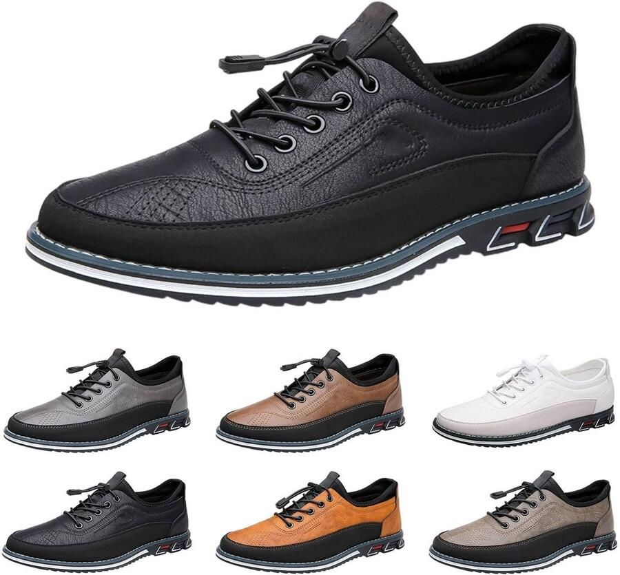 Solidchoice Heren Slip-On Schoenen met Dikke Rubber Zool Casual Leren Sneakers voor Buiten