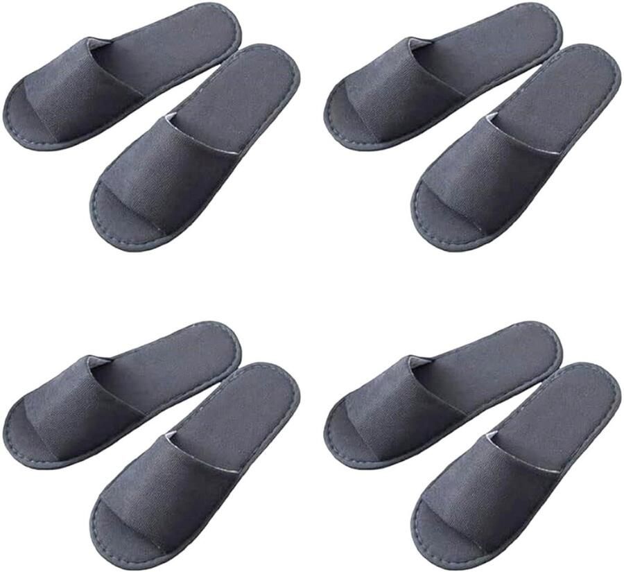 Dailygoods- Hotelslippers set van 4 paar Wegwerp pantoffels Grijs Zenmai-stof EVA zool Lichtgewicht en comfortabel