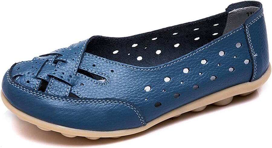 Solidchoice- Loafers Dames Comfortabel Mocassins Casual Slip-on Lage Wedge Heel Hollow Out Design Marineblauw