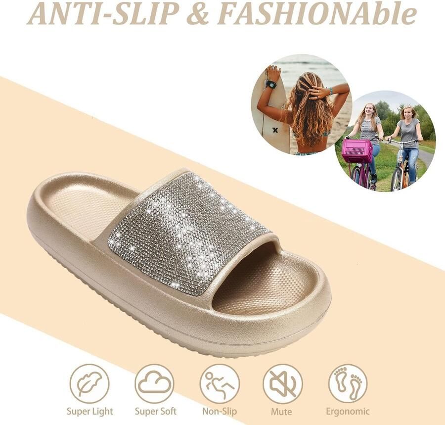 Solidchoice Mode Dames Slippers met Strass en Comfortabele Dikke Zool