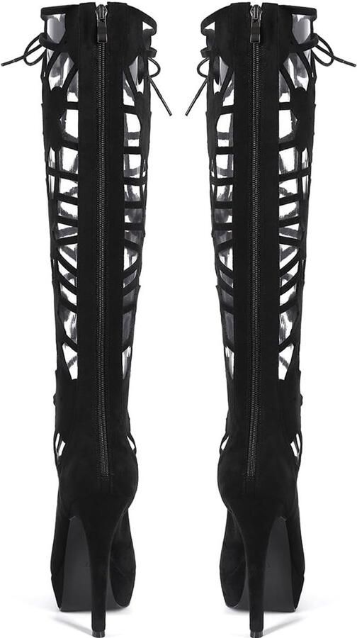 Solidchoice Open Laced Knie Hoge Laarzen met Stiletto Hak