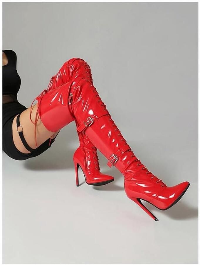 Solidchoice Overknee Stiletto Laarzen met Veter en Gesloten Neus