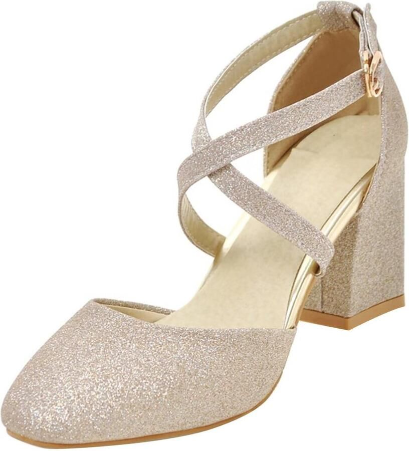 Dailygoods- Pailletten Pumps Blokhak Dames Schoenen Enkelsluiting Geschikt voor voetlengte 22 6
