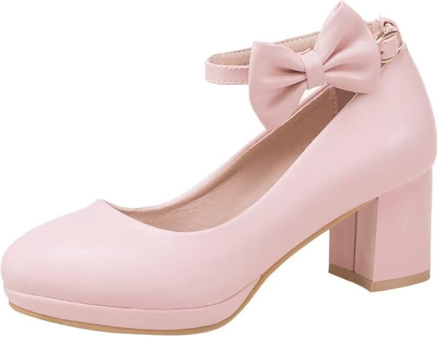Dailygoods- Pumps Dames Blokhak Hoge Hakken met Riempje Strik Jurk Schoenen EU t m 39 5 Comfortabele Pasvorm
