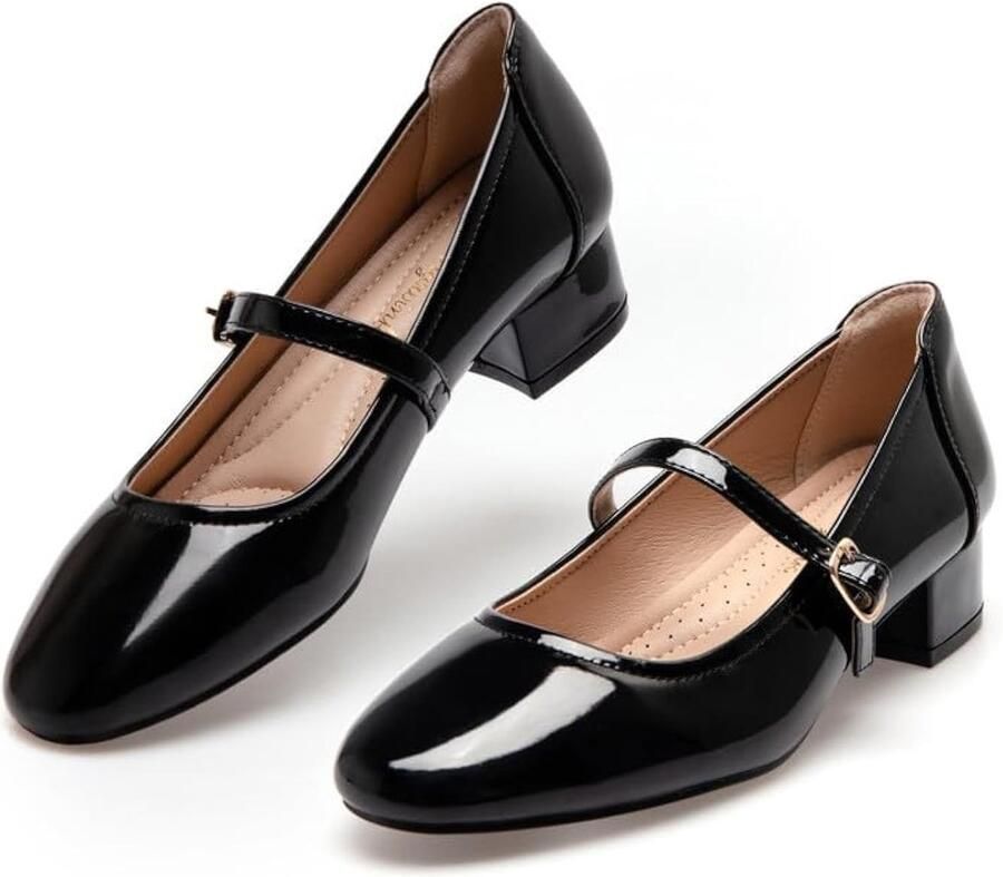 Solidchoice- Pumps Dressy Hak Verstelbare Enkelband Glanzend Zwart Dames Mary Jane Schoenen Hakken