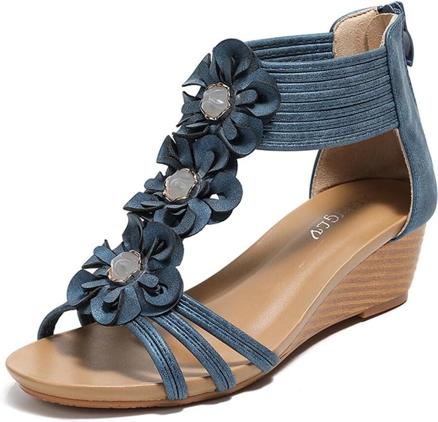 Dailygoods- Sandaal Dames Zomer Sleehak Slingback Bloem Decoratie Casual Ronde Neus Zomerschoenen