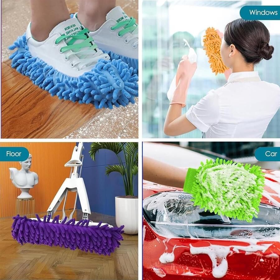 Solidchoice Set van 4 Mop Slippers met Chenille Doek