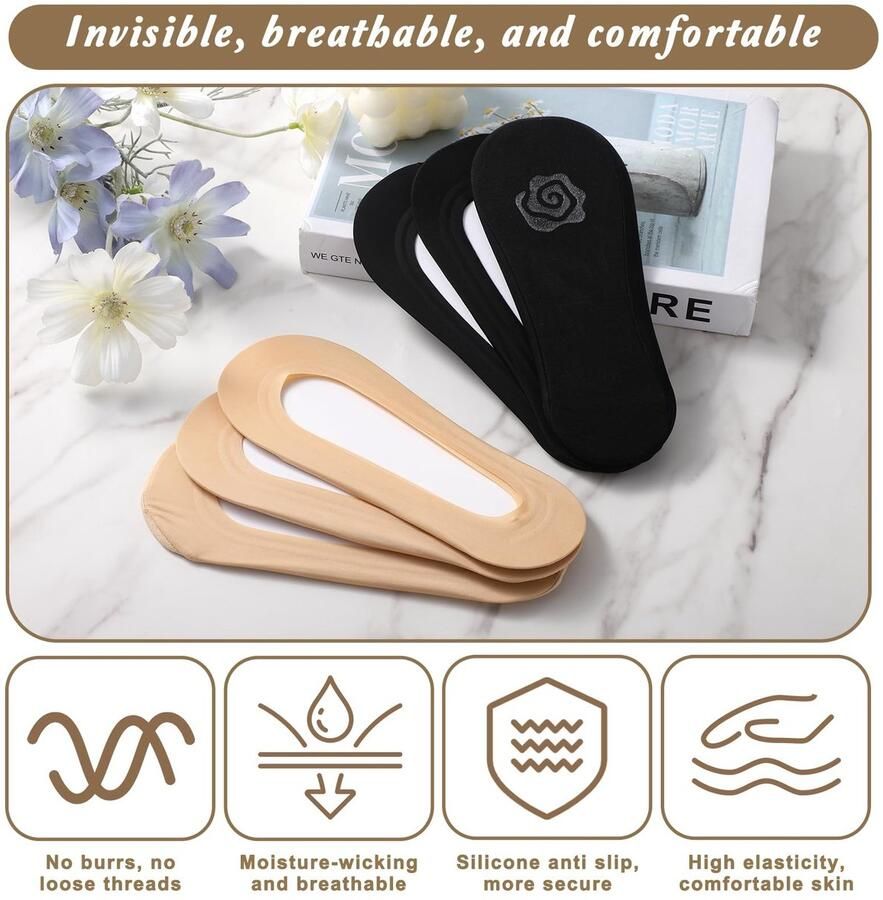 Solidchoice Set van 6 Dames Ballerina Sokken Ademend en Antislip