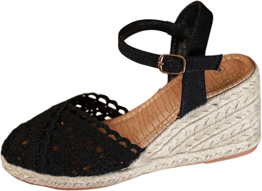 Dailygoods- Sleehak Dames Verstelbare Gesp Dikke Sandalen Wigsandalen Comfortabele Sandalen Linnen Zool Zomersandalen