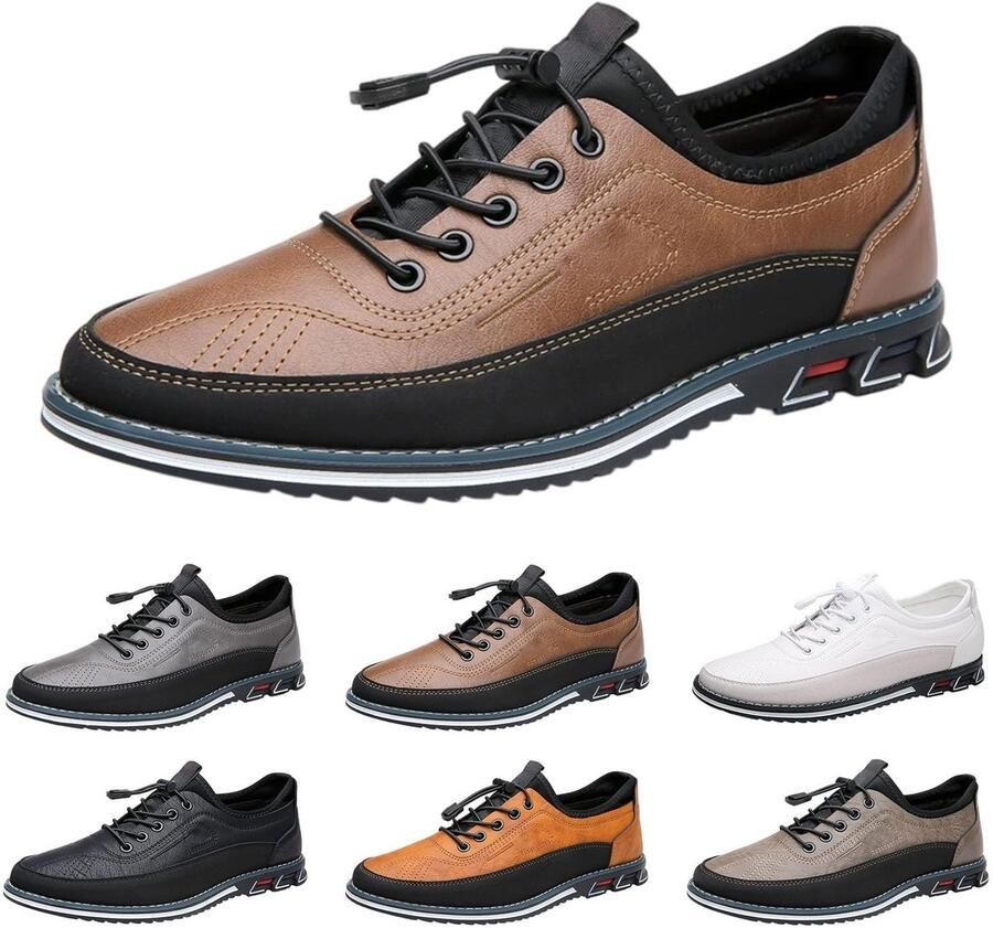 Solidchoice Slip On Schoenen Mannen Casual Lederen Sneakers met Dikke Zool Bruin