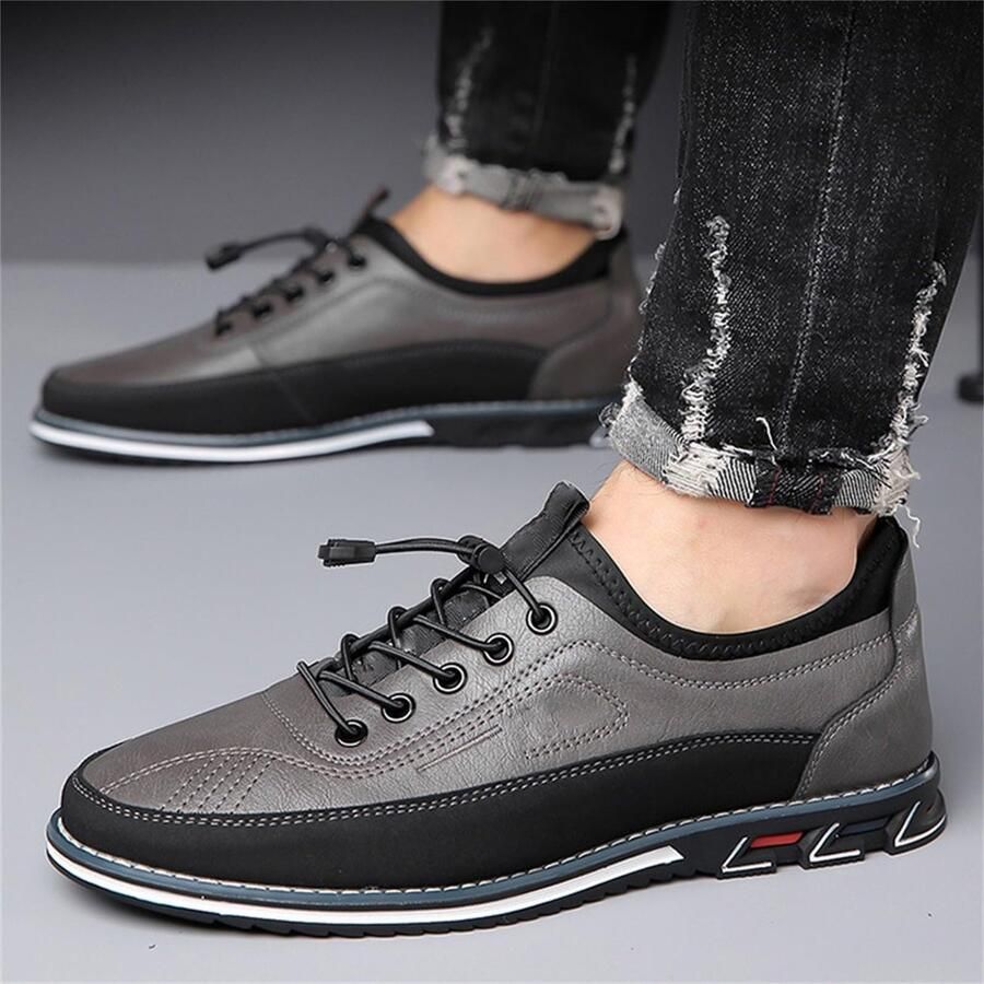 Solidchoice Slip On Schoenen Mannen Casual Lederen Sneakers met Dikke Zool Grijs 39.5