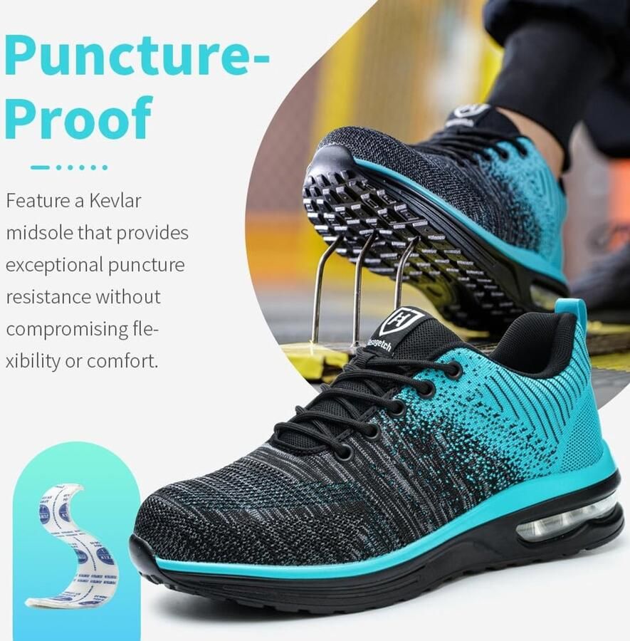 Solidchoice Veiligheids Sneakers met Stalen Neus Lichtgewicht en Comfortabel voor Werk Cyan