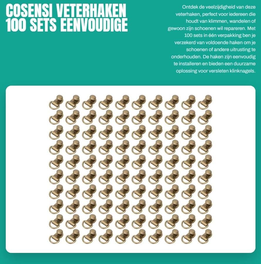 Solidchoice- Veterhaken 100 Sets D-ring Oogje Gesp Veiligheidsveters Kanten Beslag Hoogwaardig Messing Eenvoudig te Installeren Schoenveterhaak