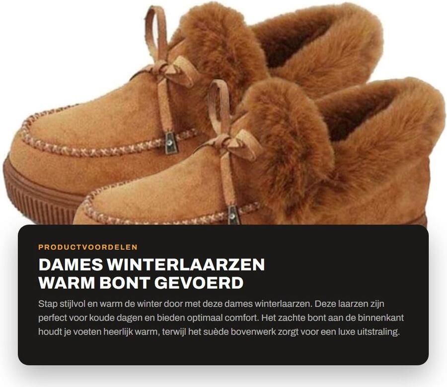 Solidchoice- Winterlaarzen Dames Warm Bont Gevoerd Slip On Boots Suède Antislip Zolen Schokabsorptie Hoogte Verhoogd Sneeuwschoenen