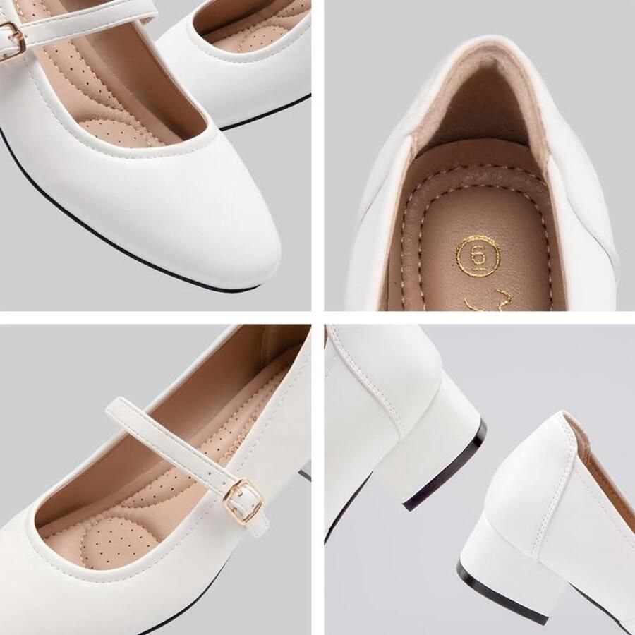 Solidchoice Witte Lage Hak Mary Jane Schoenen voor Dames met Verstelbare Enkelband