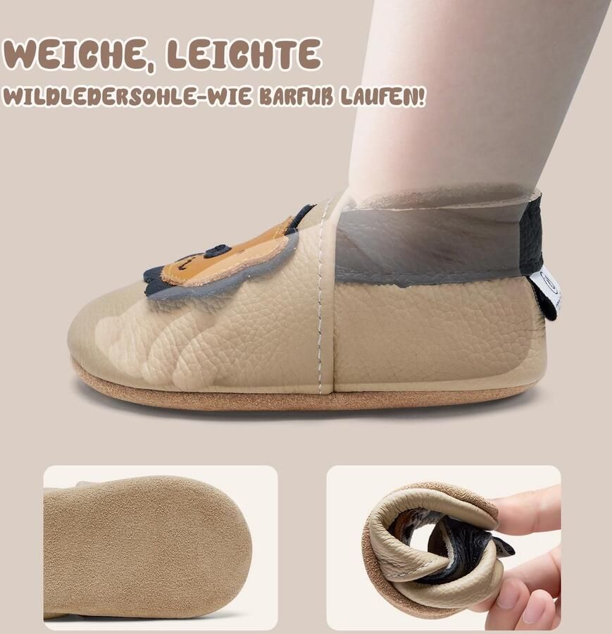 Solidchoice Zachte Leer Babyslofjes voor en (Beige Leeuw