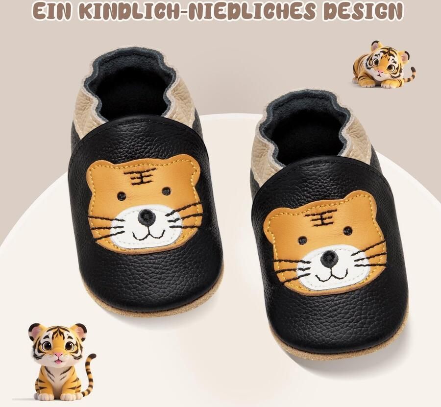 Solidchoice Zachte Leer Babyslofjes voor en (Zwarte Tijger