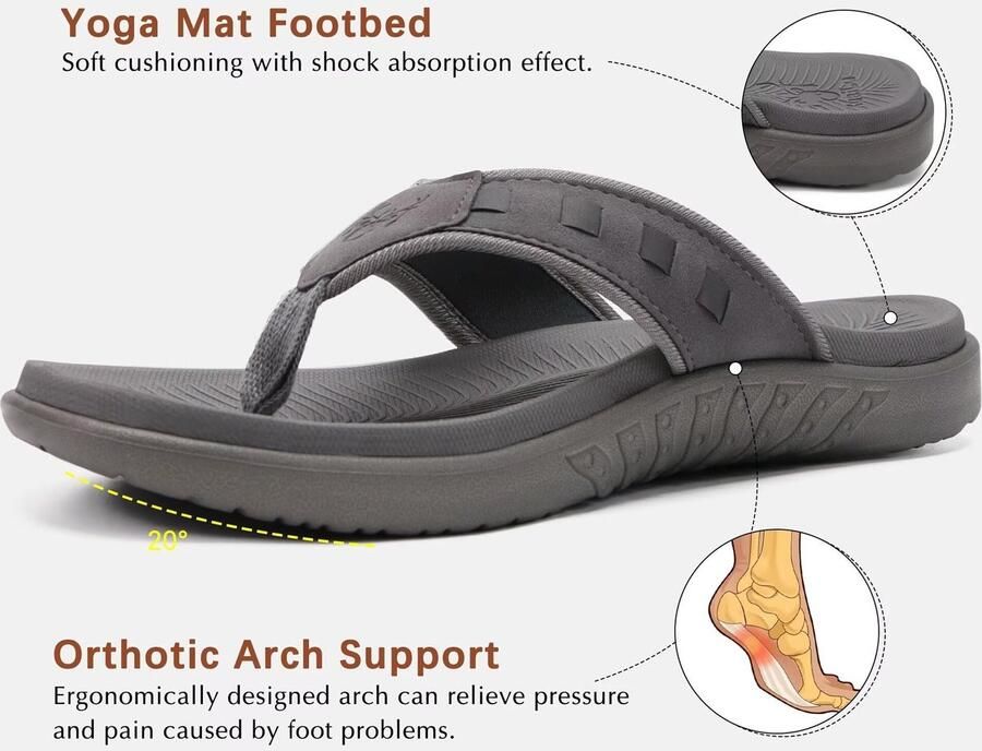 SolidKeus Comfortabele Flip Flops voor Heren met Ondersteuning voor de Voetboog Grijs