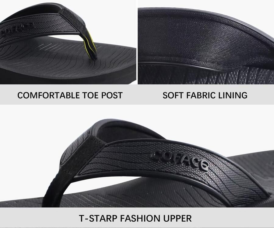 SolidKeus Heren Flip Flops met Boog Ondersteuning Zwart
