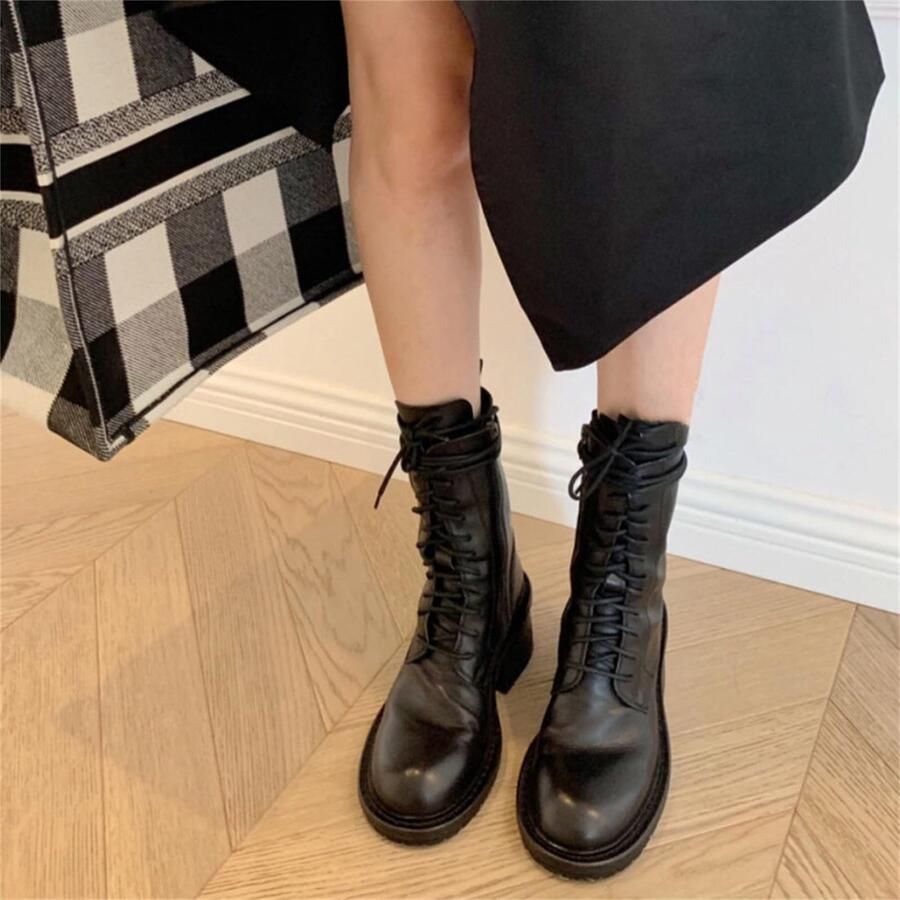 SolidKeus Dames Biker Boots met Blokhak Zwart