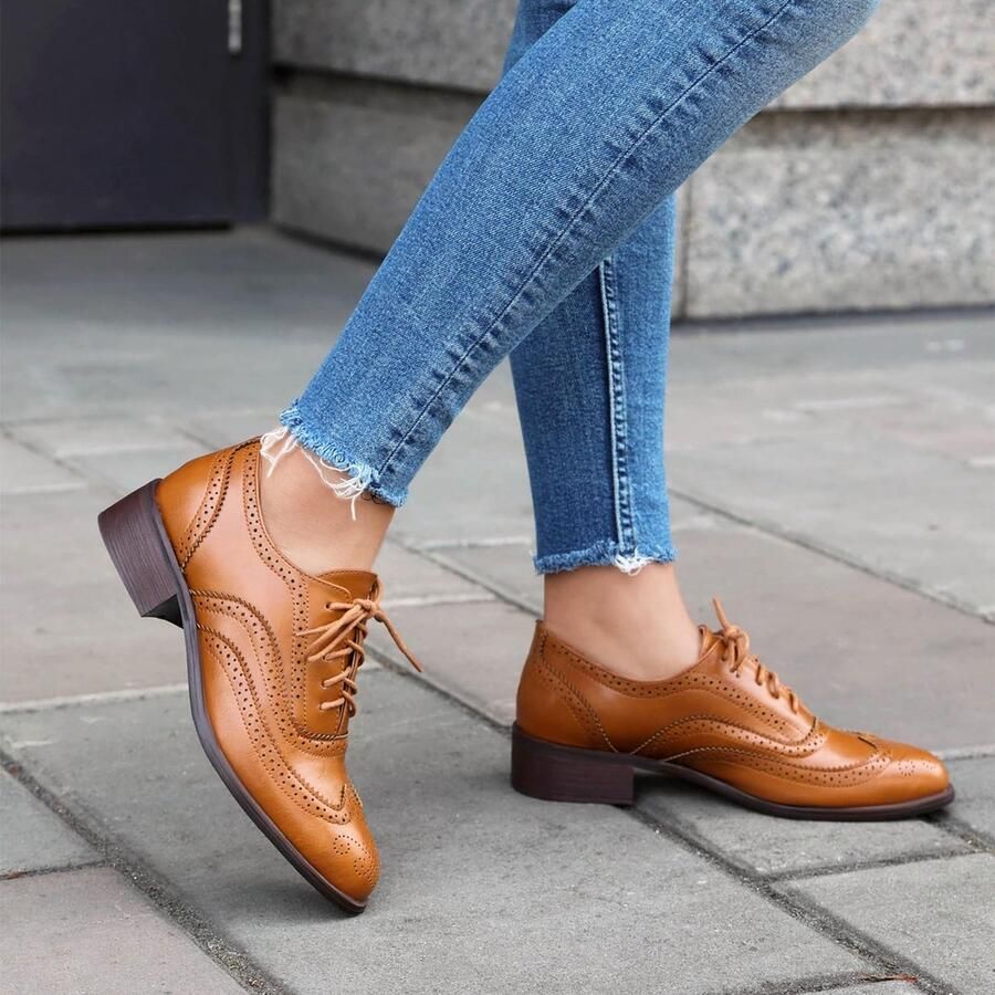 SolidKeus Dames Blokhak Wingtip Brogues Laag Top Oxford Schoenen