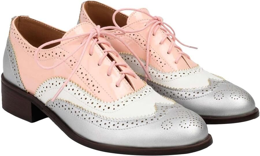 SolidKeus Dames Contrast Kleur Blokhak Wingtip Brogues