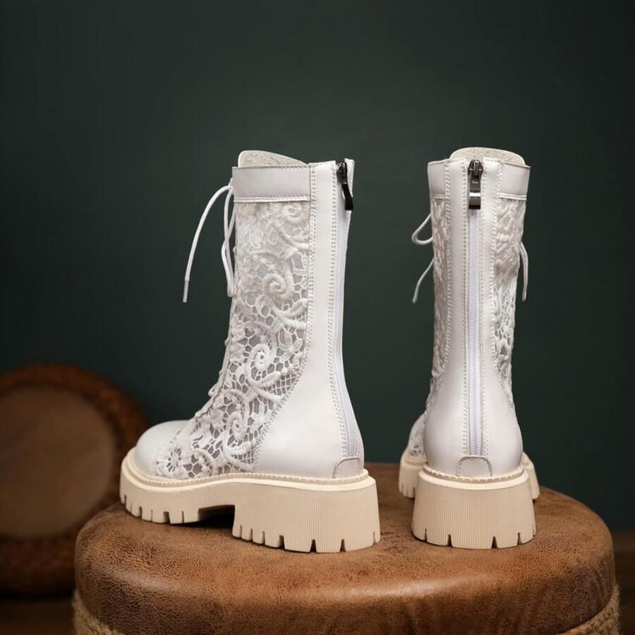 SolidKeus Dames Elegante Laarzen met Bloemenprint en Lacing