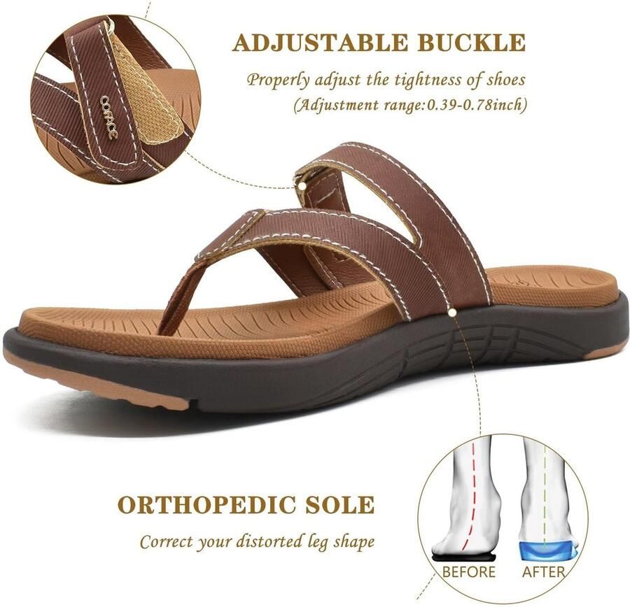 SolidKeus Dames Flip Flops met Orthopedische Ondersteuning en Vegan Leer