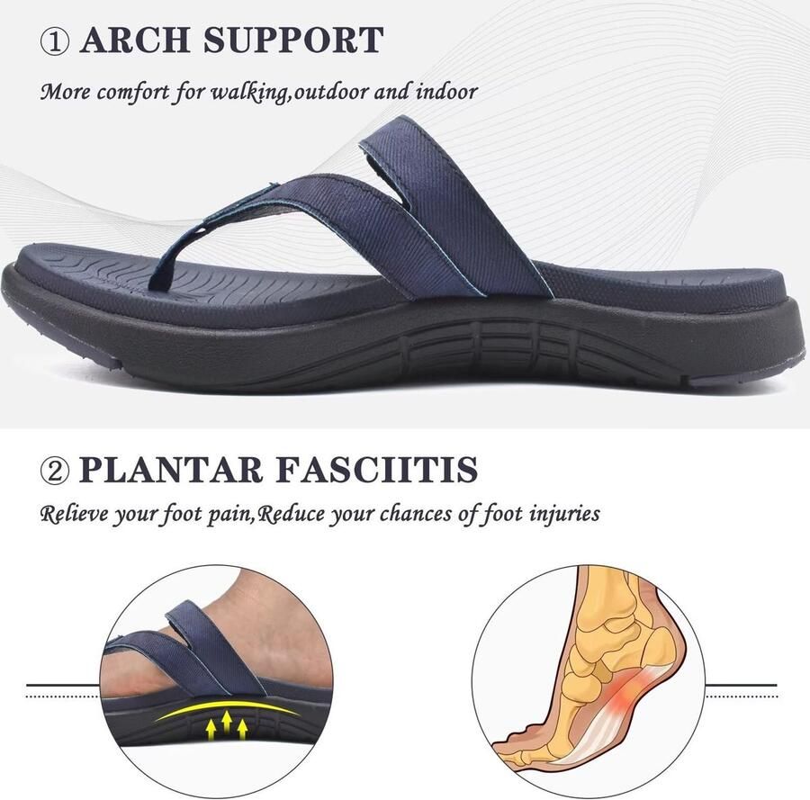 SolidKeus Dames Orthopedische Flip Flops met Vegan Leer Marine