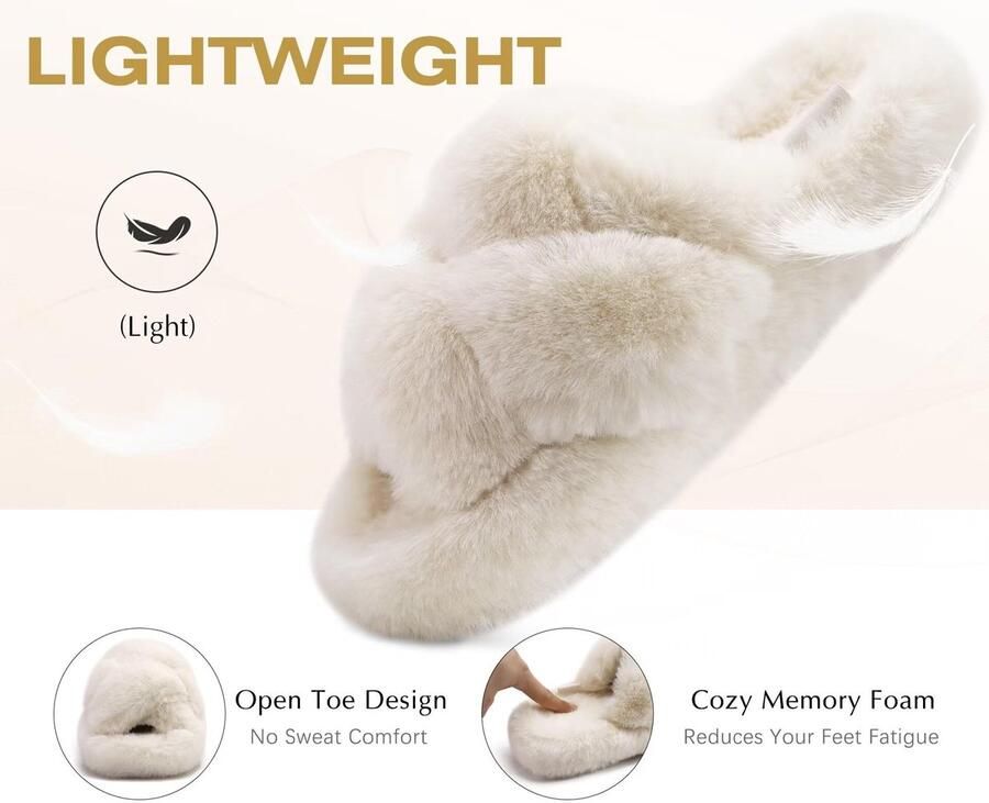 SolidKeus Dames Fluffy Slippers met Open Teen en Memory Foam
