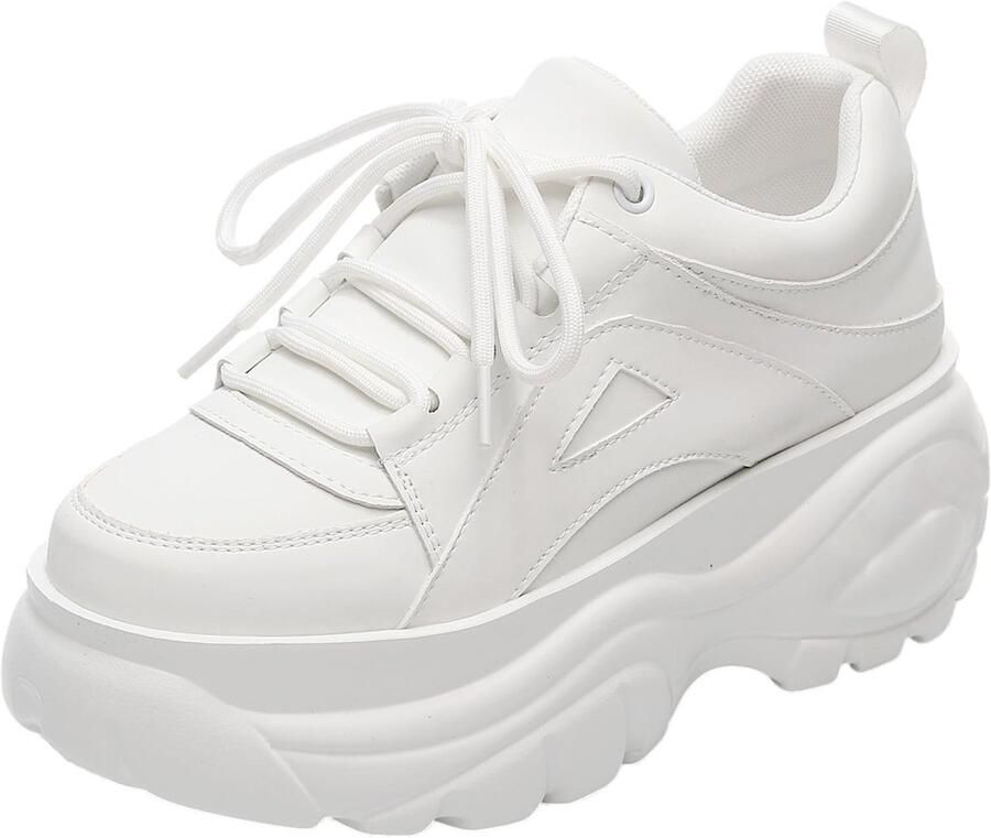 SolidKeus Dames Hoge Platform Sneakers Casual Lace-Up Sport Schoenen