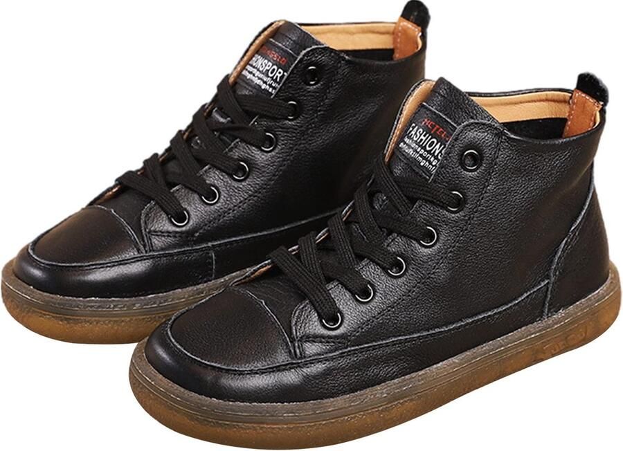 SolidKeus Dames Hoge Top Echt Leren Sneakers met Vetersluiting