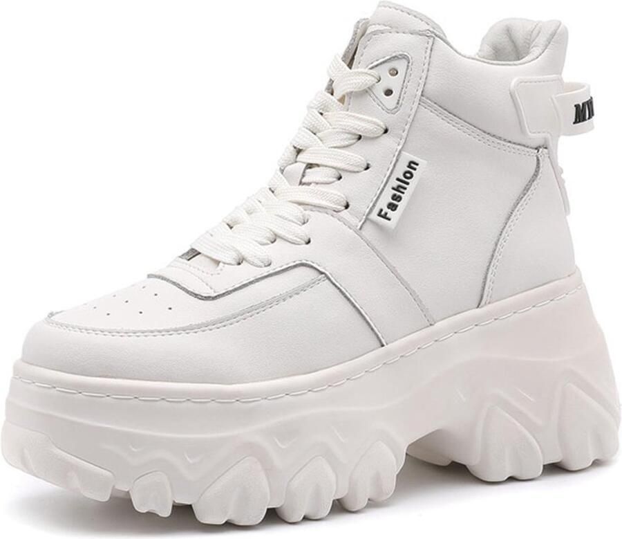 SolidKeus Dames Platform Trainers Hoge Instap En Vetersluiting