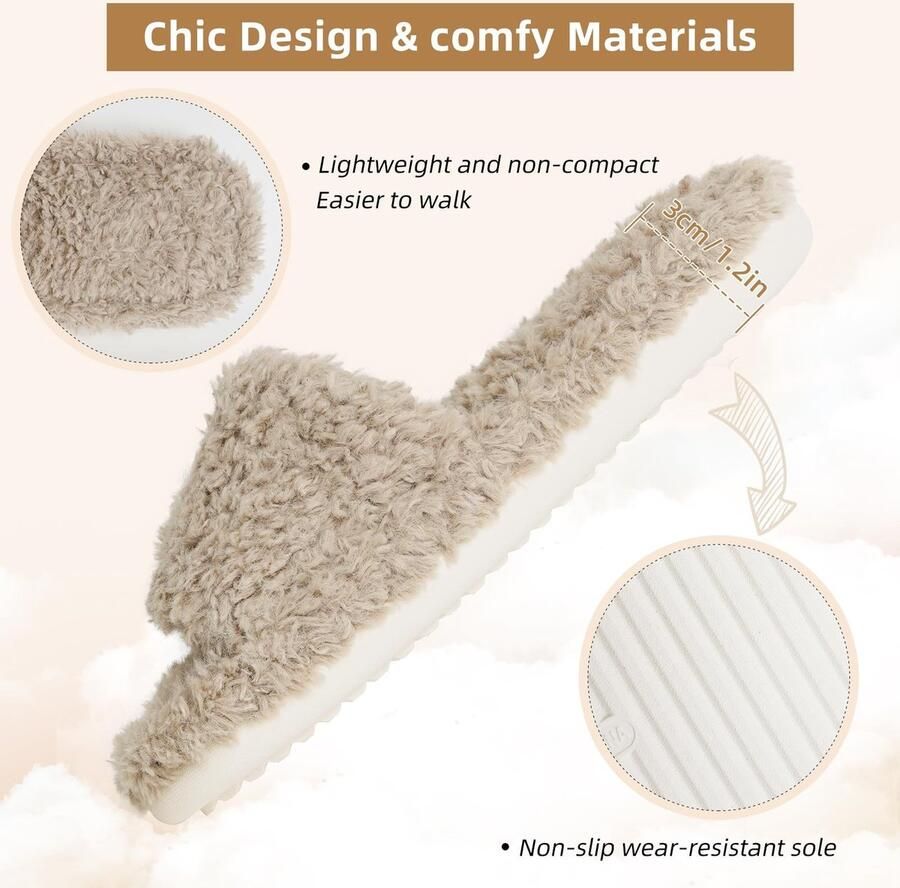 SolidKeus Dames Pluche Katoenen Slippers met Geheugenfoam