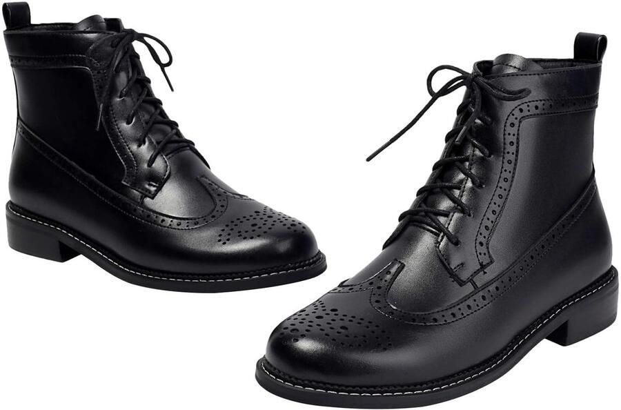 SolidKeus Dames Retro Brogues Enkellaarsjes met Rits