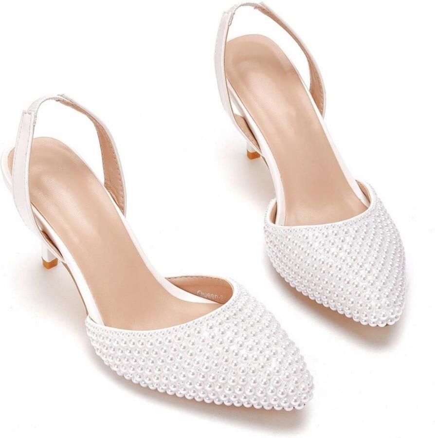 SolidKeus Dames Slingback Sandalen met Perlen en Hak