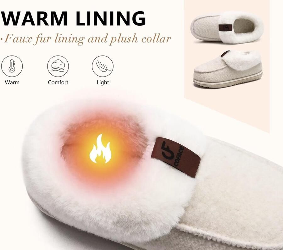 SolidKeus Dames Warme Fluffy Slippers met Kunstbont Beige