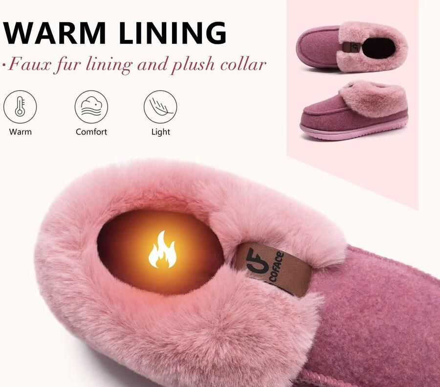 SolidKeus Dames Warme Fluffy Slippers met Kunstbont Roze